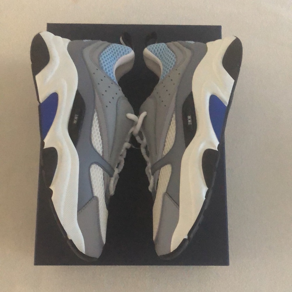 Dior B22 Sneaker White and Blue Technical Mesh and Gray Calfskin - Picture 8 of 16